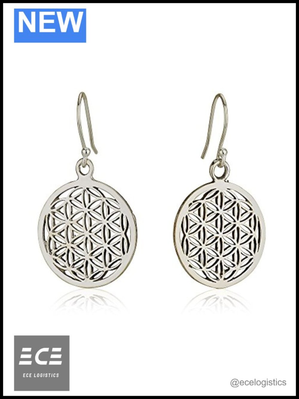 Sterling Silver 925 Flower of Life Dangle Earrings Sacred Geometry Yoga Jewelry